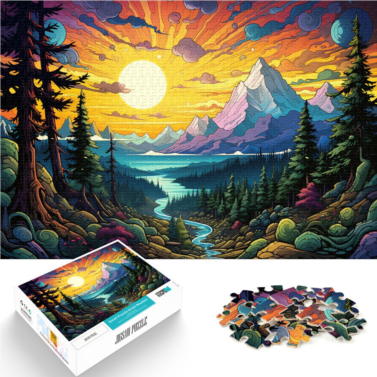 Puzzles, farbenfroher Sonnenuntergangsdschungel, Puzzles mit 1000 Teilen für Erwachsene. Das Holzpuzzle ganze Familie und Dieses