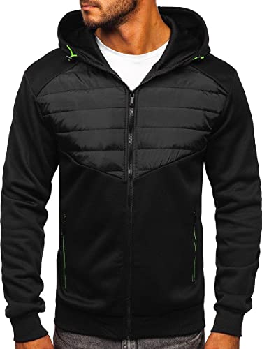 BOLF Herren Übergangsjacke Reißverschluss Outdoorjacke Schuljacke Classic Hoodie Freizeitjacke Kapuzenjacke Herbst Style J.Style KS2232 Schwarz XL [4D4]