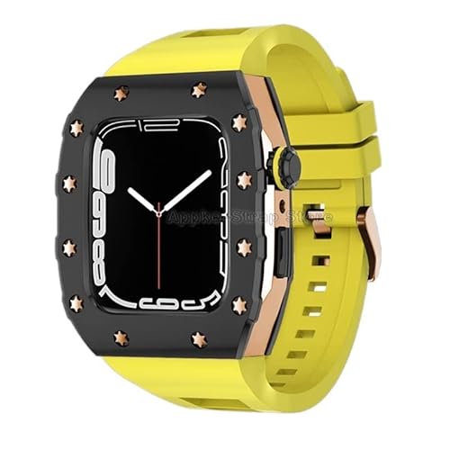 KANUZ Silikonband für Apple Watch 6, 5, 4, SE, 44 mm, Metalllünette, Luxus-Metalllünette, Gummiband, Modifikationsset für iWatch Serie 8, 7, 45 mm (Farbe: V, Größe: 44 mm für 6/5/4/SE)