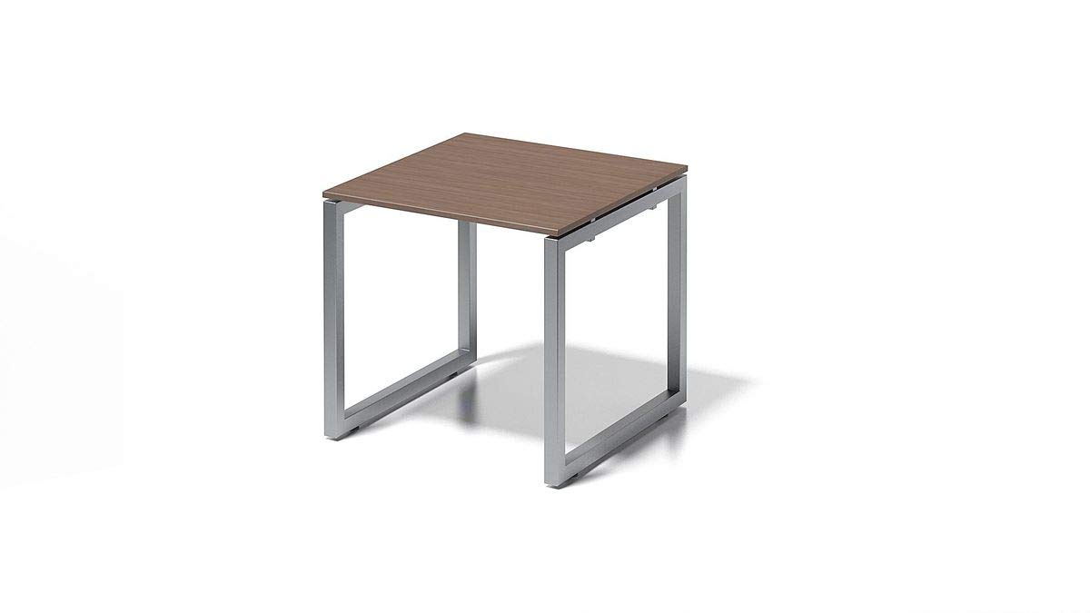 BISLEY Cito Schreibtisch, 740 mm höhenfixes O-Gestell, Metall, Wn355 Dekor Nußbaum, Gestell Silber, 80 x 80 x 85 cm