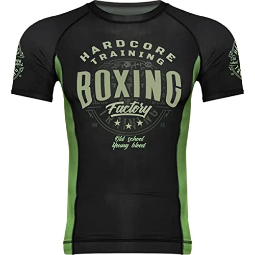 Hardcore Training Rash Guard Short Sleeve Men's Boxing Factory Kompressionshemd Herren Kurzarm Grappling Jiu Jitsu MMA Fitness Boxen No Gi (XL)