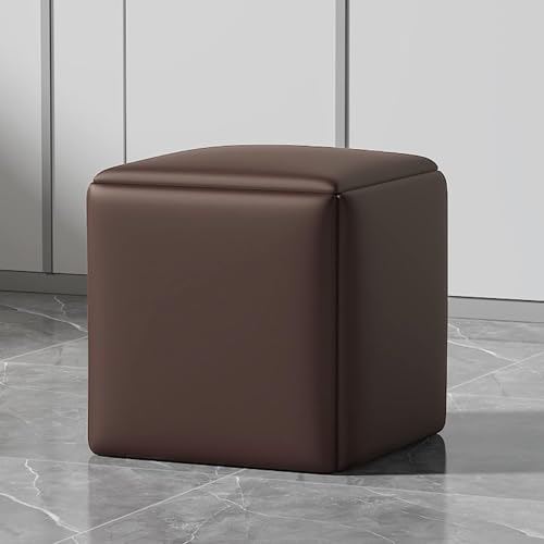 5 in 1 Nesting Ottoman Cube Chair, Stapelbare Hocker, Quadratische Ottomane-Bank Aus Kunstleder, Stapelbare Hocker, Fußhocker Mit Lenkrollen Für Wohnzimmer, Esszimmer,Braun,45CM/17.7INCH