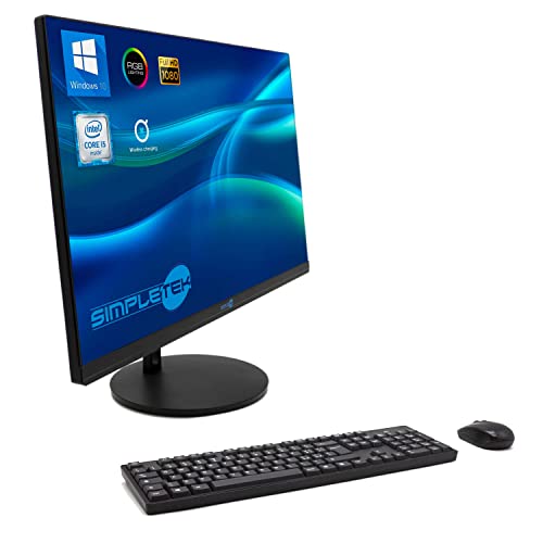 Simpletek All in One AiO 24 Zoll FHD Core i5 bis 3,1 GHz Windows 10 8 GB RAM 480 GB SSD | Basis Wireless LED RGB Kit Maus Tastatur Webcam PopUp Lautsprecher integriert PC Computer Haus Arbeit