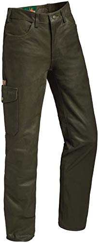 La Chasse Lederhose aus Büffelleder mit Beintasche für Damen strapazierfähig Trachtenhose Büffellederhose Jagdlederhose Damenhose mit ausknöpfbarem Innenfutter (42 (Damengröße), Grün (Oliv))