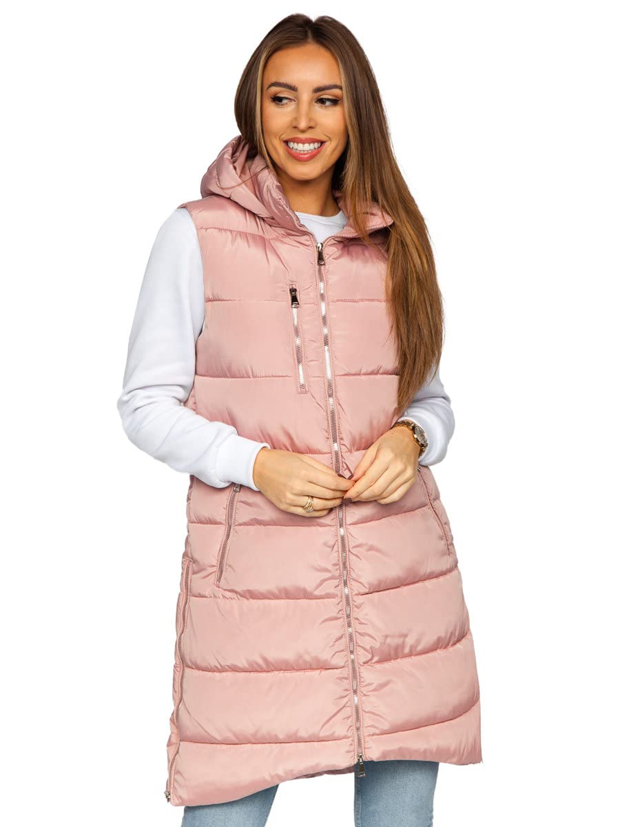 BOLF Damen Weste Bodywarmer Steppweste Daunenweste Funktionsweste Vest Ärmellose Sportweste Kapuzenweste Wärme Freizeit Outdoor Slim Fit Modellauswahl 81261 Rosa XL [U1U]