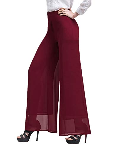 SOMTHRON Damen Lang Chiffon Schlag Hose Hohe Taille Gerade Hose 2 Stil(WR2,3XL)