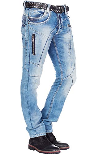 Cipo & Baxx Herren Jeans Mens Pants Freizeit-Hose Clubwear Biker Style Top Denim W40 L34 Blau