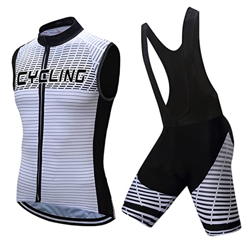 Radsportanzug Herren Sommer|Radtrikot Ärmellos Set Fahrradweste Anzug|Fahrradbekleidung Radweste Männer,Atmungsaktiv MTB Fahrradtrikot Sleeveless Oberteil und Radhose mit 19D Gel Sitzpolster(13,S)