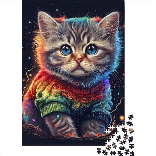 500-teiliges Puzzle für Erwachsene, bunte Katzen, Puzzle für Erwachsene, Holzbrett-Puzzle, entspannendes, geistiges Lernspielzeug, Größe: 52 x 38 cm