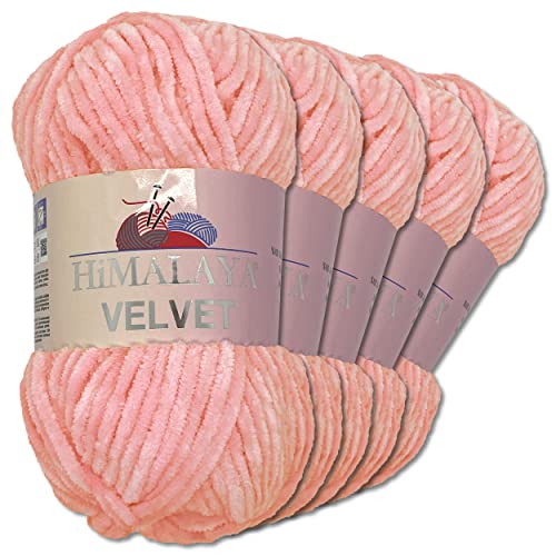 Frida's Wollhaus Himalaya 5 x 100 g Velvet Chenille-Wolle Handarbeit Amigurumi Dolphin 40 Farben (90019 | Rosa)