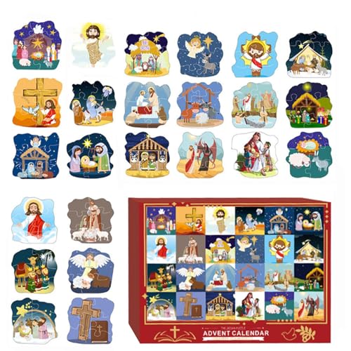 Aizuoni Adventskalender-Puzzle,Puzzle-Adventskalender | Weihnachts-Countdown-Kalenderbox - Weihnachts-Countdown-Kalender 24 Tage Puzzles, Weihnachts-Jesus-Puzzles für Kinder