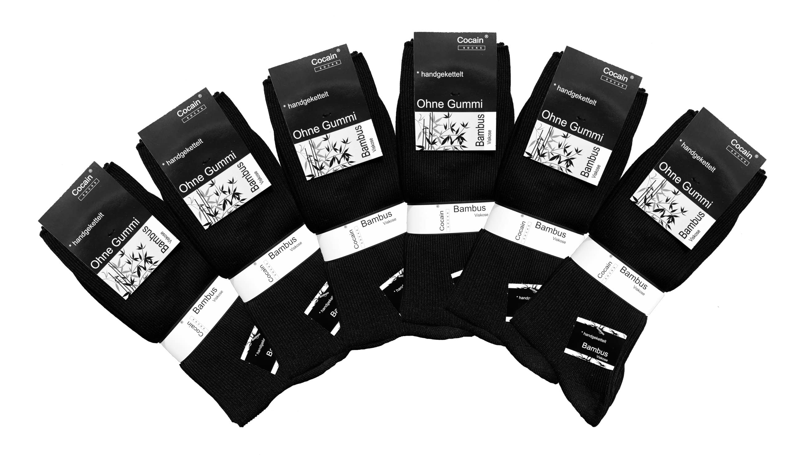 cocain 24 Paar schwarze Herren oder Damen Bambus-Socken ohne Gummi Markensocken schwarz, Gr. 47-50