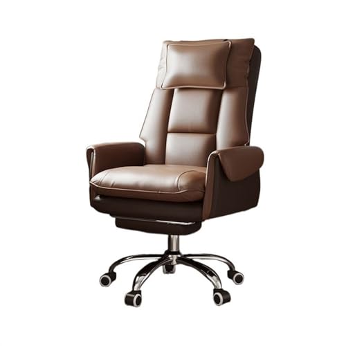 Zhaoj24-05 Bürostuhl Ergonomischer Freizeit Sofa Stuhl Bequem Sitzende Büro Stuhl PU Leder Drehstuhl Haushalt Liege Computer Stuhl Schreibtischstuhl(Bruin)