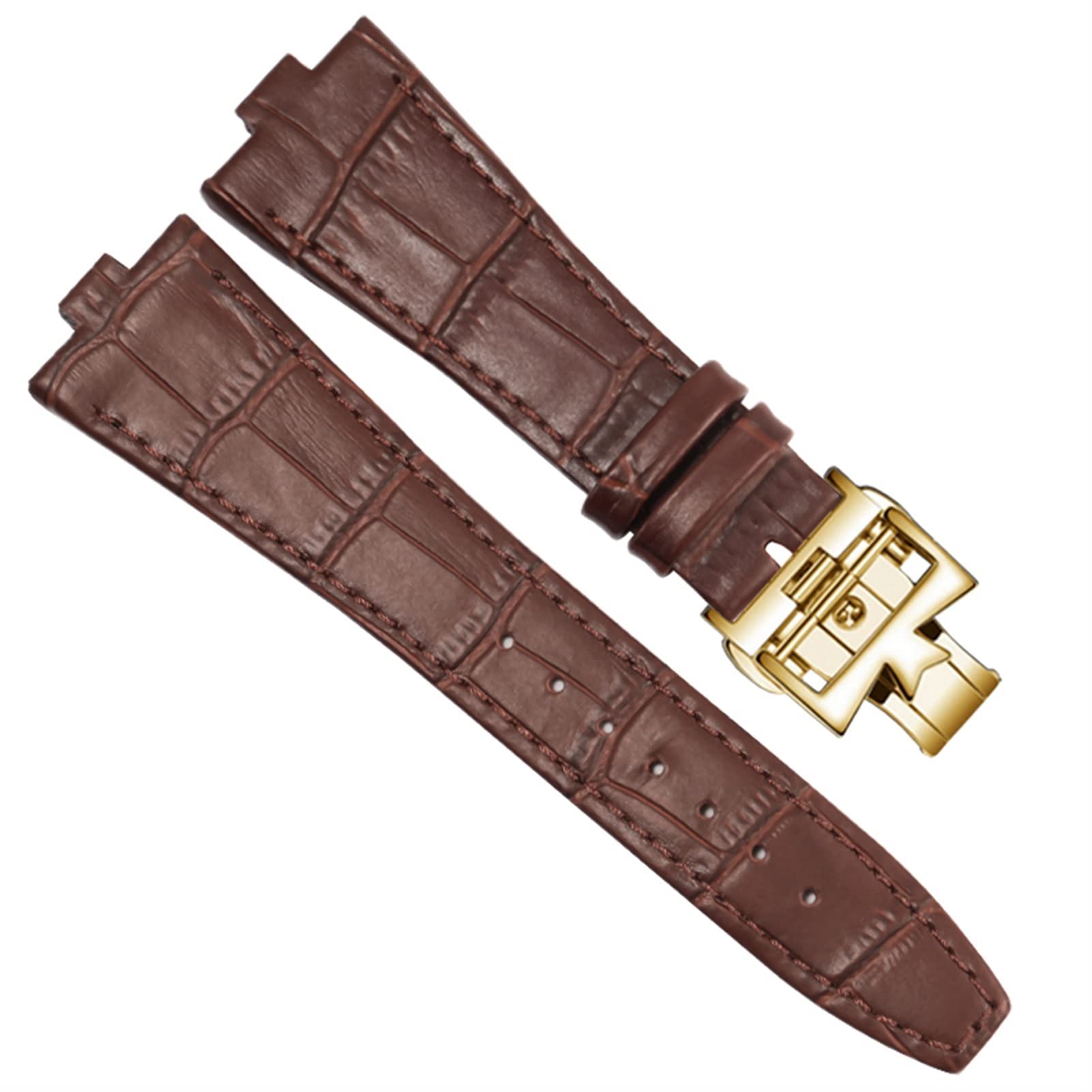 SCRUBY Echtes Leder -Uhrband für Vacheron Konstantin ÜBERSEE Serie 450 0V 5500V P47040 Edelstahlschnalle 25 * 8 mm Männer Uhrengurt(Brown-gold-B)