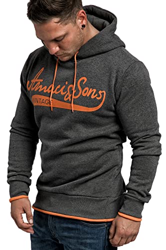 Amaci&Sons Herren Basic Kapuzenpullover Sweatjacke Pullover Hoodie Sweatshirt 4062 Anthrazit/Orange M