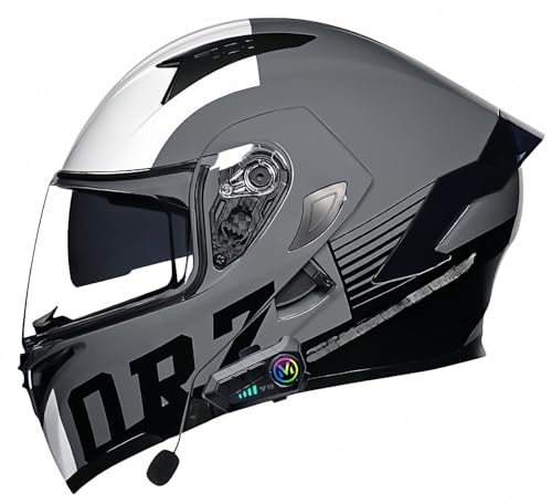 Bluetooth-Motorradhelm, ECE-geprüft, modularer Motorradhelm, für Herren und Damen, Integralhelm für Roller, Doppelvisier, für Erwachsene, Integralmotorrad U,M54-55CM