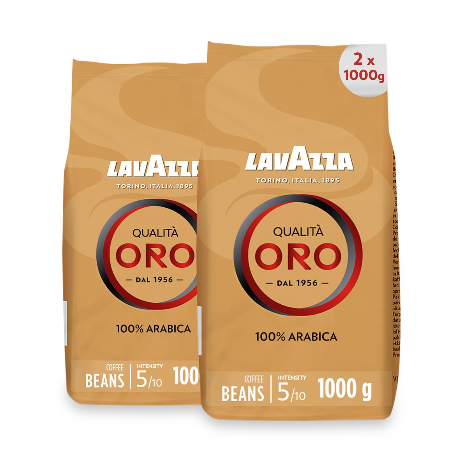 Lavazza Kaffee Qualita Oro, ganze Bohnen, Bohnenkaffee, 2er Pack, 2 x 1000g