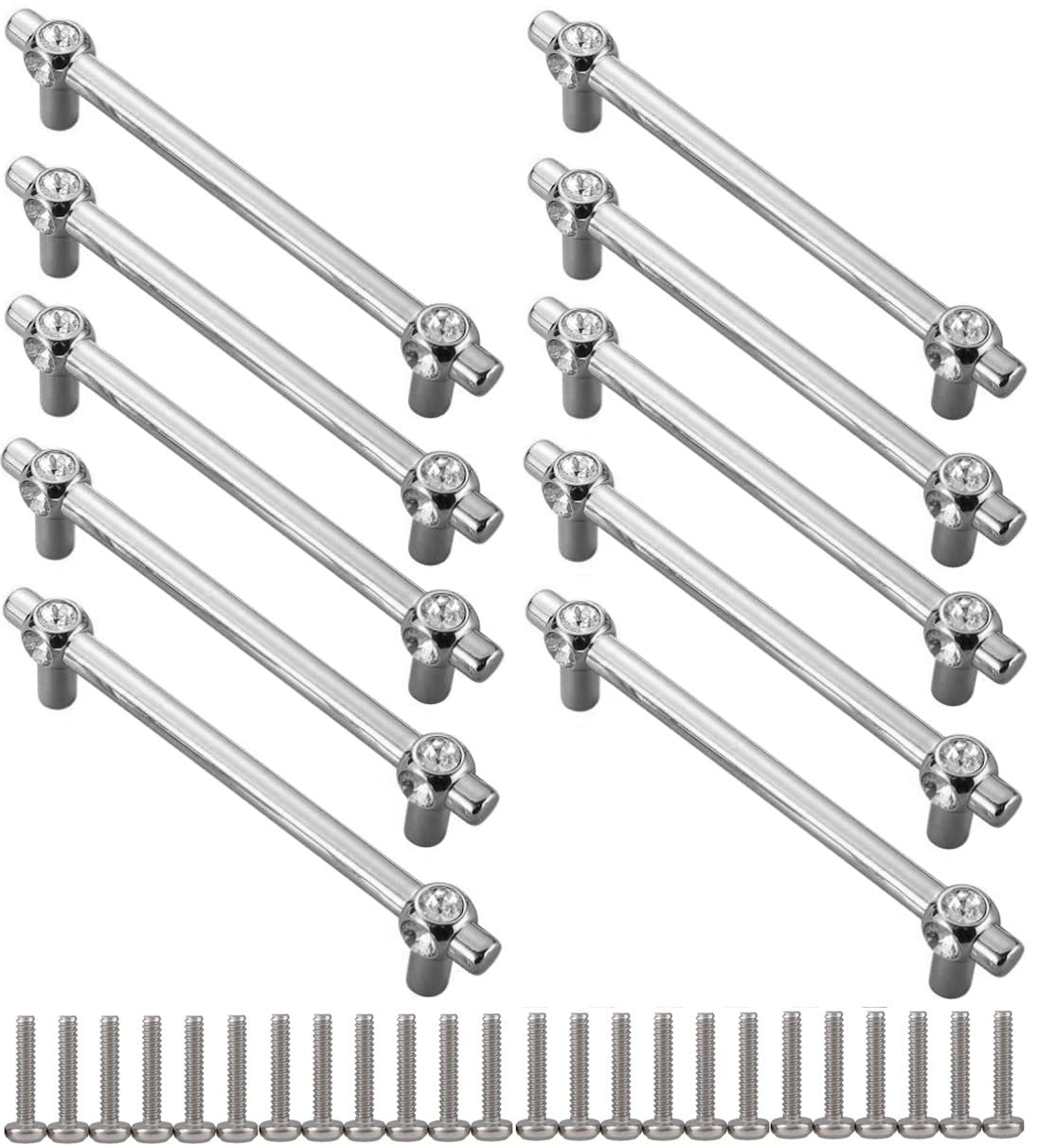 ZESLIV T Stangengriffe Strass Bogengriffe Silber (10er Set) Bohrlochabstand 128mm Möbelgriffe mit Schrauben Schubladengriffe Türgriffe Türknopf Schrankgriffe