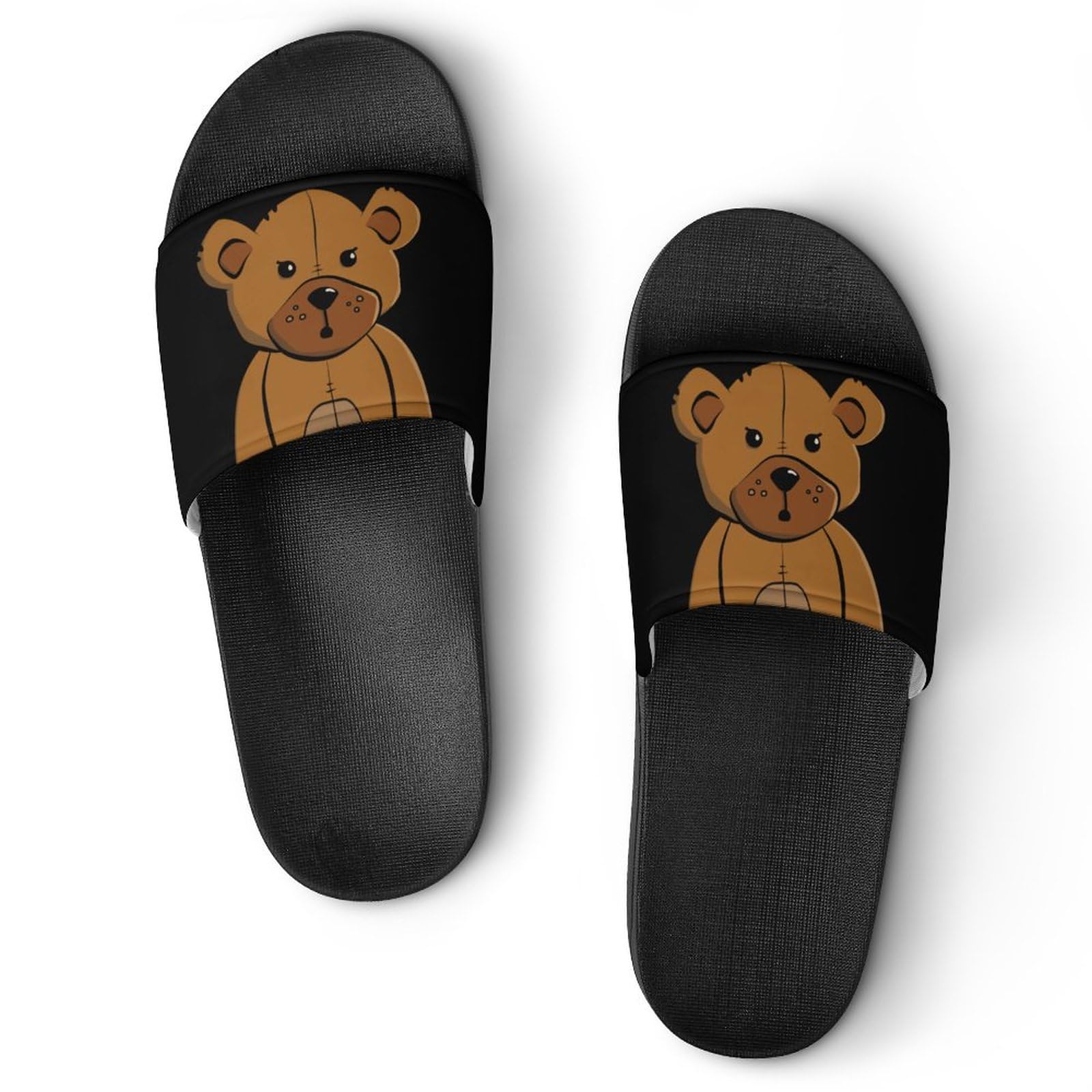 HABXNJF Duschpantoffeln Teddybär Sliders für Damen und Herren rutschfeste Slides, Schwarzer Teddybär, 37 1/3 EU