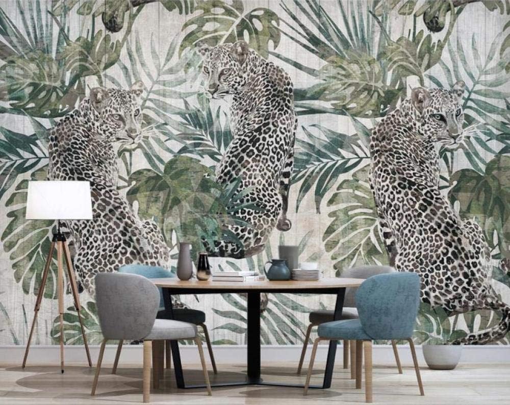 Grünpflanzen Tier Leopard 3D Tapete Poster Restaurant Schlafzimmer Wohnzimmer Sofa TV Dekorative Wand-350cm×256cm