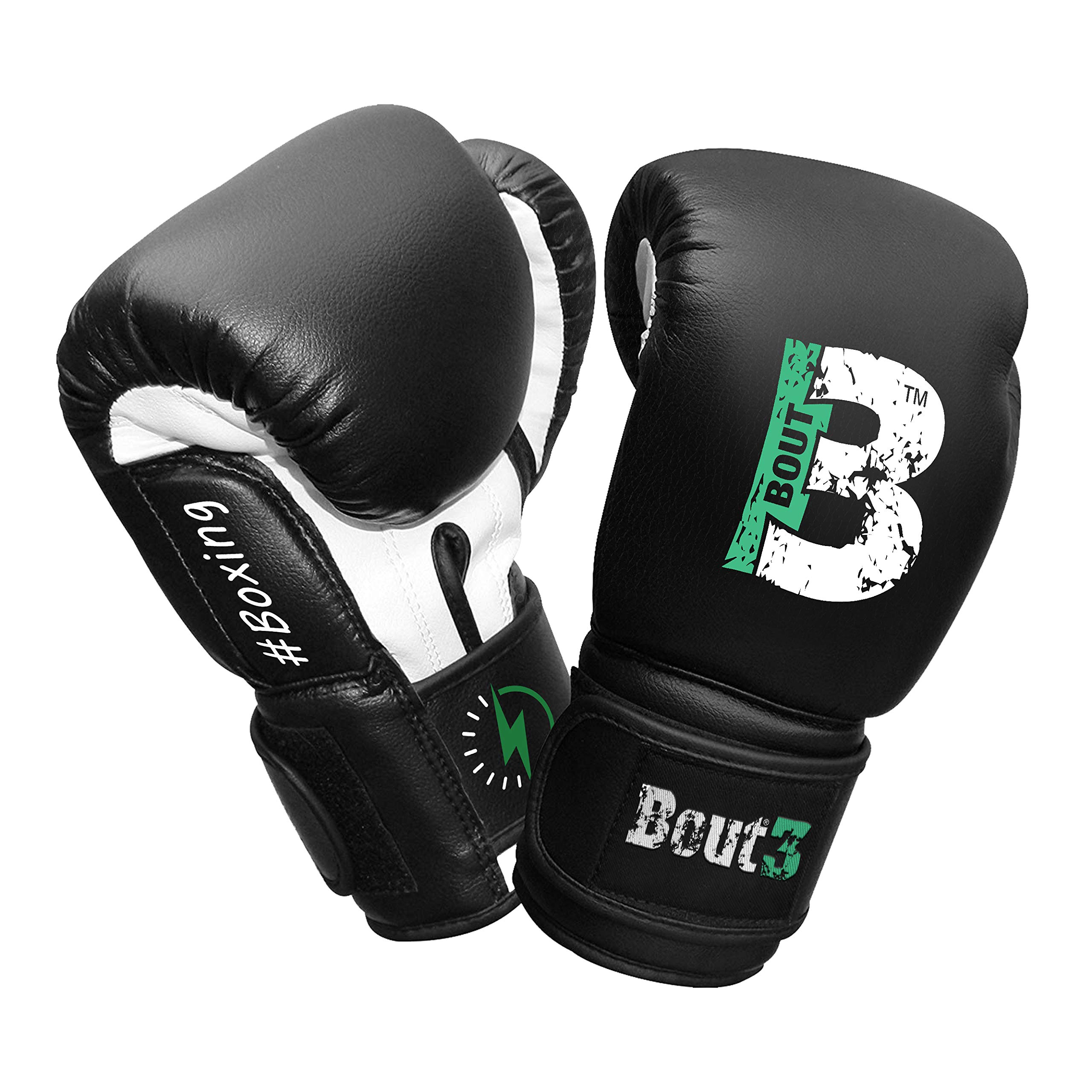 BOUT3® Kinder Boxhandschuhe | Kickboxen, Muay Thai Sparring, Training | Boxsack - Sandsack | Kampfsport, Punchinghandschuhe Coachinghandschuhe für Jungen, Mädchen - Schwarz, 8 Oz