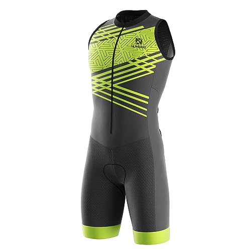 Triathlon Anzug Herren Herren Radsportanzug gepolstert einteilig Trisuit Bike Top Short Trisuit Einteiler für Wettkampf Run, Cycle, Swim (TYP-3,XXL)