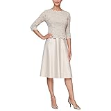 Alex Damen Tea Length Sequin Mock Dress (Petite and Regular) Kleid fr besondere Anlsse, Taupe Spitze,34 EU