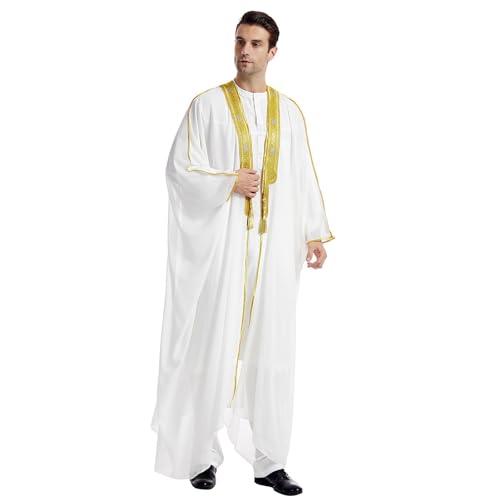 Aizuoni Abaya Herren, Gebetskleidung Für Männer, Kaftan Herren, Islamische Kleidung Herren, Muslimische Kleider Herren, Jalabiya Herren, Arabisches Mantelkleid Mit Goldene Perlenquaste