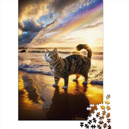 Schwieriges, anspruchsvolles Puzzle mit 1000 Teilen, Kunst, bunte Katzen, Holzpuzzle für Erwachsene, Puzzlespiel, Spielzeug für Erwachsene, Familienpuzzle, Geschenk (75 x 40 cm)