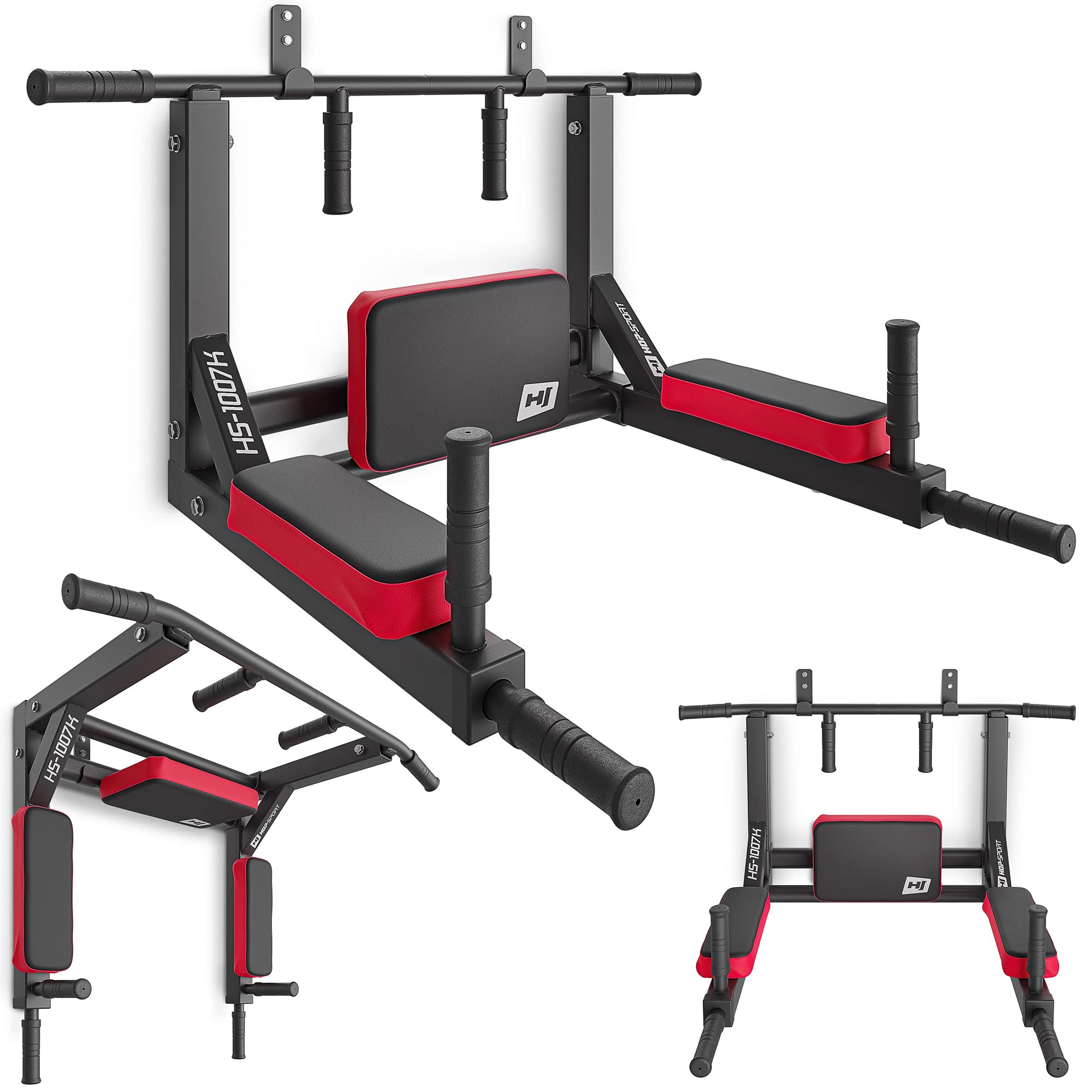 Hop-Sport 2in1 Kraftstation HS-1007K - Dip-Station mit Klimmzugstange zur Wandmontage - Pull Up Bar mit rutschfesten Griffen