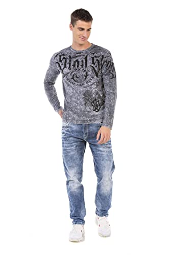 Cipo & Baxx Herren Sweatshirt Pullover Langarmshirt Longsleeve Sweater Print CL495 Anthracite S