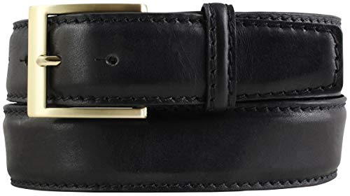 BELTINGER Gürtel aus Vollrindleder mit goldener Gürtelschnalle und Naht 4 cm | Ledergürtel 40mm goldfarben | Bombierter Jeans-Gürtel | Schwarz 95cm