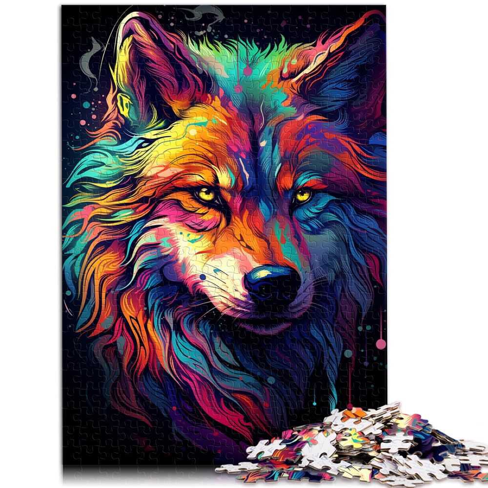 Puzzle für farbenfrohe Psychedelie des galaktischen Tierwolfs. 1000-teiliges Holzpuzzle als Geschenk für die ganze Familie. 1000 Teile (50 x 75 cm)