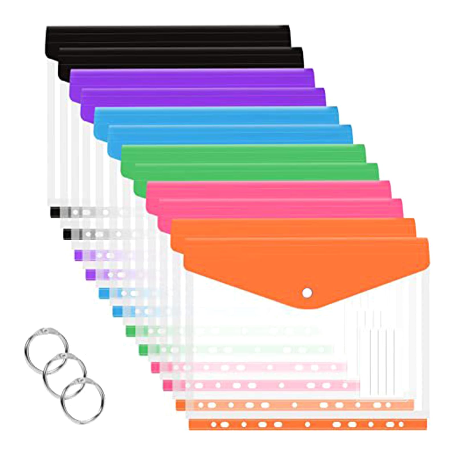 12 Stück Gestanzte Transparente Aktenmappen Umschlagmappen Verschluss 11 Löchern Binder Aktenordner