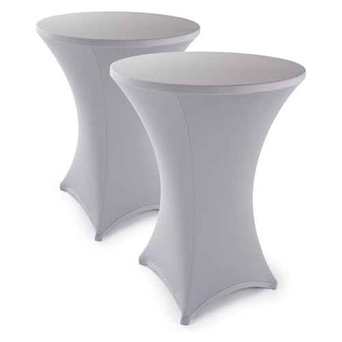 Blumtal 2er-Set Stretchbezug Stehtisch Hussen - Elegante Stehtischhusse für Bistrotisch Ø 70-75cm, Silbergrau