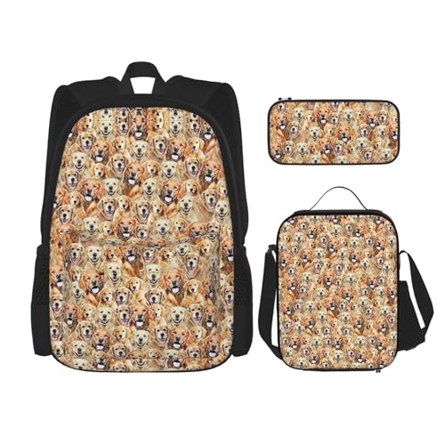 WURTON Labrador Retriever Hunde Druck Verstellbare Schultergurte Rucksack Set Mittagessen Tasche Federmäppchen Kombination Taschen Set