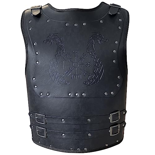 HiiFeuer Viking Warrior PU Leder Brustpanzer, Retro Ritter Leder Körperpanzer, Mittelalterliche Rüstung für LARP/Cosplay (Dragon Schwarz)