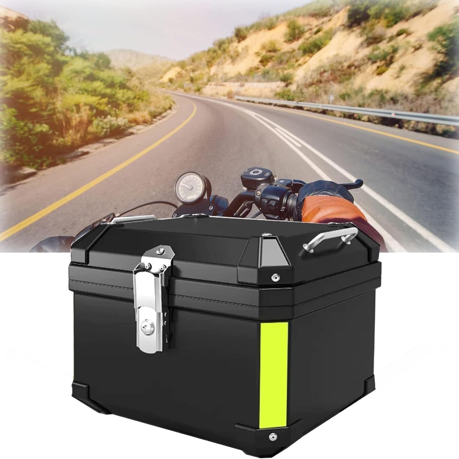 Motorrad-Heckbox, Hochleistungs-Aluminium-Universal-Motorrad-Heckbox-Kofferraum-Tour-Aufbewahrung mit Halterungsgrundplatte, wasserdichte Motorrad-Topbox mit Rückenkissen,Schwarz,45L