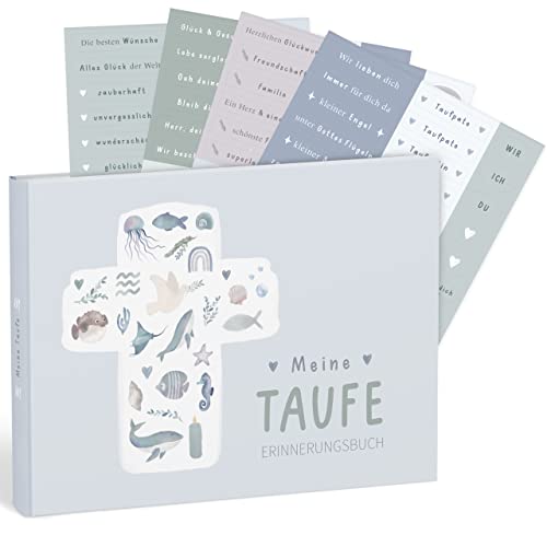 mintkind® Taufbuch "Meine Taufe" I Taufgeschenke Jungen & für Mädchen | Patenkind Geschenk zur Taufe, Taufbuch I Erinnerungsbuch | Patentante Geschenk Junge & Mädchen I Wal Design mit Sticker