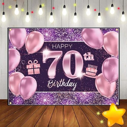 70. Geburtstag Party Fotografie Hintergrund Dekoration Rose Gold Stoff Banner Foto Hintergrund Outdoor Garten Tisch Wanddekoration 240X180cm