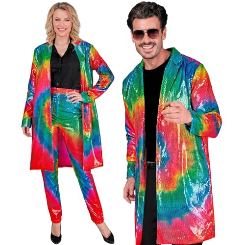 Widmann - Party Fashion Pailletten Mantel, Regenbogenfarben, Jacke, Weste, Party Outfit, Disco, Karneval