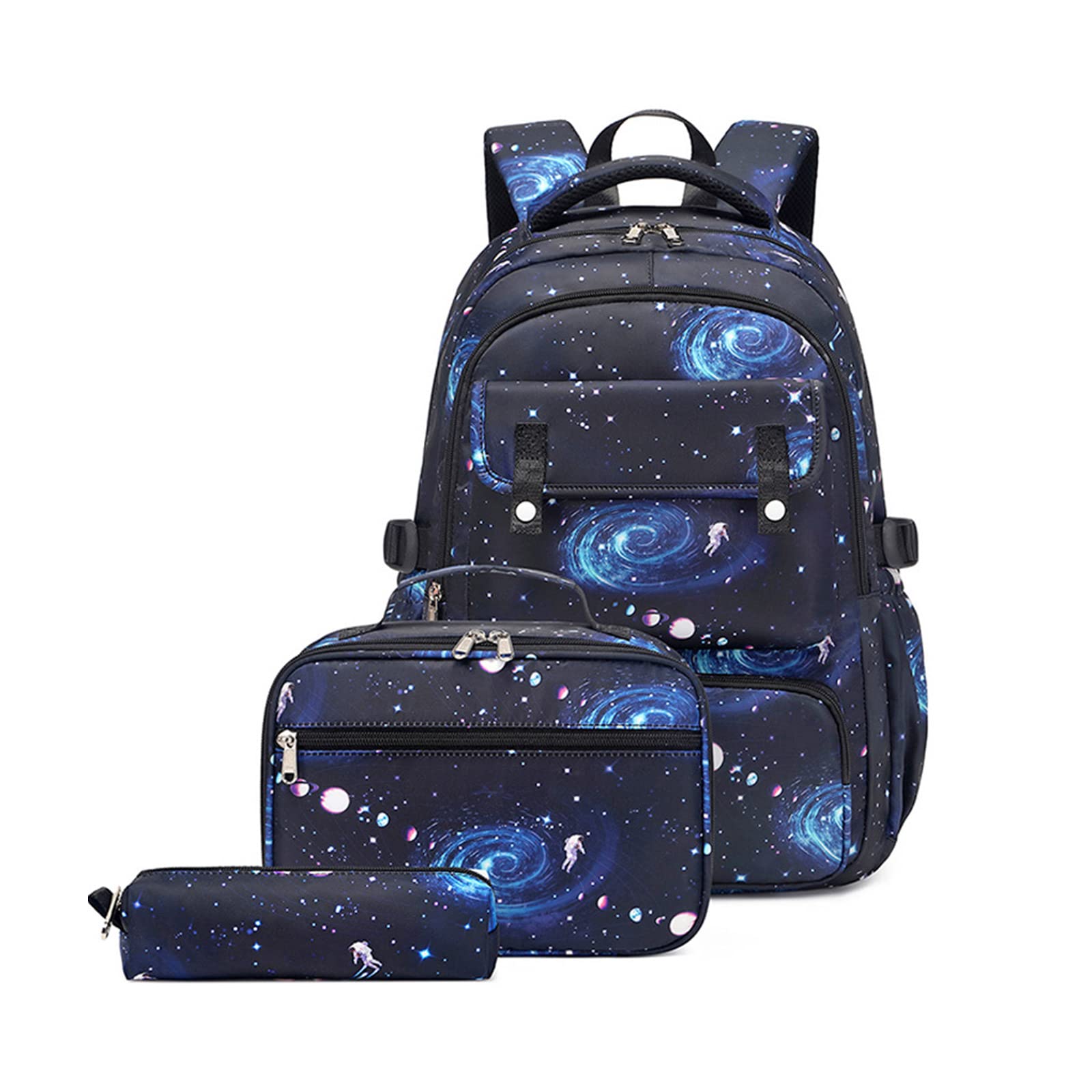 HDKEAN Rucksack, 3 Stück Mädchen Rucksack mit isolierter Lunchtasche, Federmäppchen, Schultaschen, Büchertaschen für Mädchen, mit Lunchtasche, blau, As shown in the picture