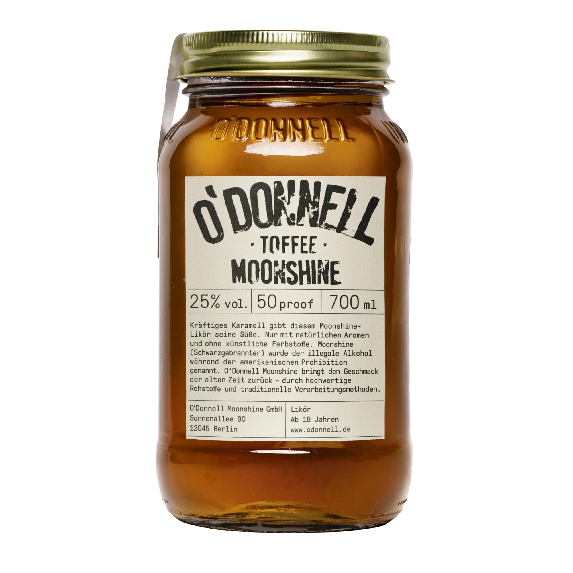 O'Donnell Moonshine - Toffee Likör (700ml) - Handwerklich hergestellte Spirituosen aus Berlin - Premium Schnaps nach Amerikanischer Tradition - 25% Vol. Alkohol