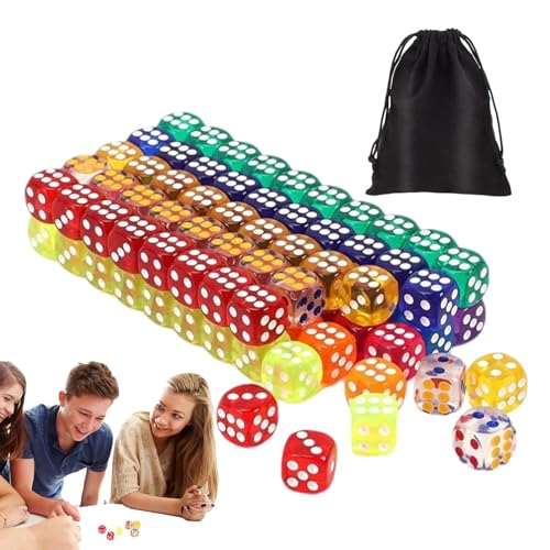 Farbiges Würfelset| Würfel Für Das Klassenzimmer| 100 Stück Würfel Großpackung Würfelspiel | Mini-Würfel-Aufbewahrungstasche Mit Kordelzug Im Lieferumfang Enthalten| Farbige Würfel-Sammlung Für Intera