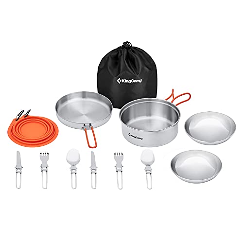 KingCamp Camping Kochset Adventurer I Pro Koch Geschirr Set Stahl Topf Pfanne