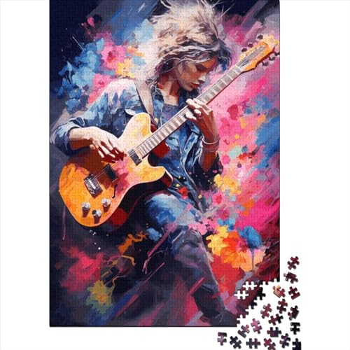 Schönes Mädchen spielt Gitarre. Holzpuzzle. Puzzle für Erwachsene und Teenager. Puzzle 1000 Teile für Erwachsene. Nachhaltiges Puzzle für Erwachsene. Spiele 75 x 50 cm