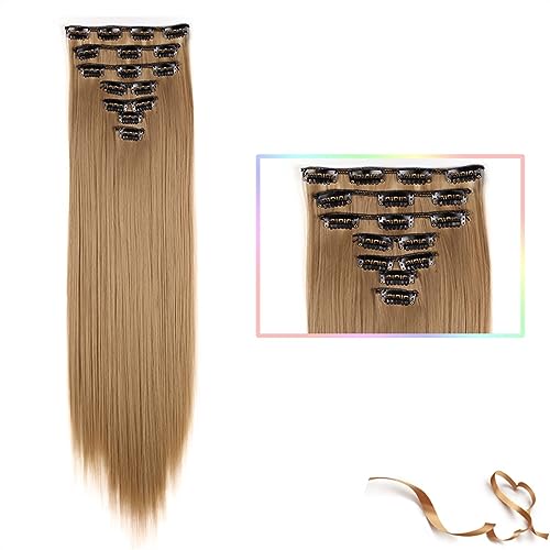 Clip-in-Haarverlängerungen Synthetische 22-Zoll-Clip-in-Haarverlängerung, lange glatte Haarverlängerung, Hochtemperatur-Ombre-Haarteilverlängerung for Frauen und Mädchen, 7 Stück/Set Clip-in-Haarverlä