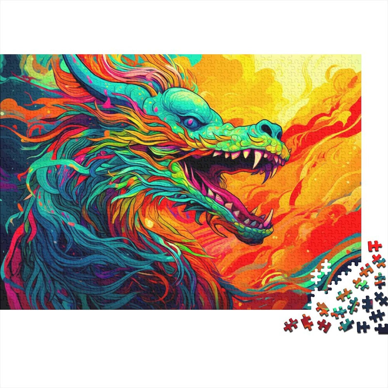 Kunstpuzzle für Erwachsene 1000 Teile Drachenpuzzle für Erwachsene Teenager Schwierige, anspruchsvolle Puzzles 1000 Teile (Größe 75x50cm)