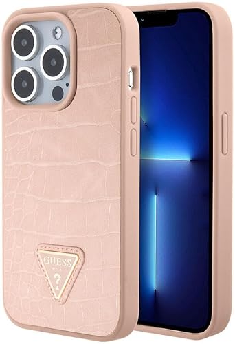 Guess GUHCP15SPCRTHCP Hülle für iPhone 15 6.1" Rosa hardcase Croco Triangle Metal Logo