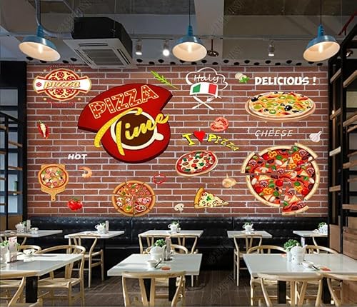 tyujlkjddlf Tapete Wandbild 3D Benutzerdefinierte Pizza Western Restaurant Backsteinmauer Graffiti Arbeitskleidung Hintergrundwand-200Cmx140Cm